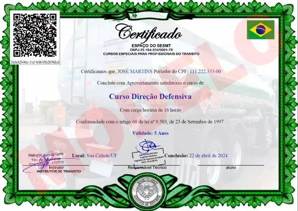 certificado direção defensiva modelo certificado direção