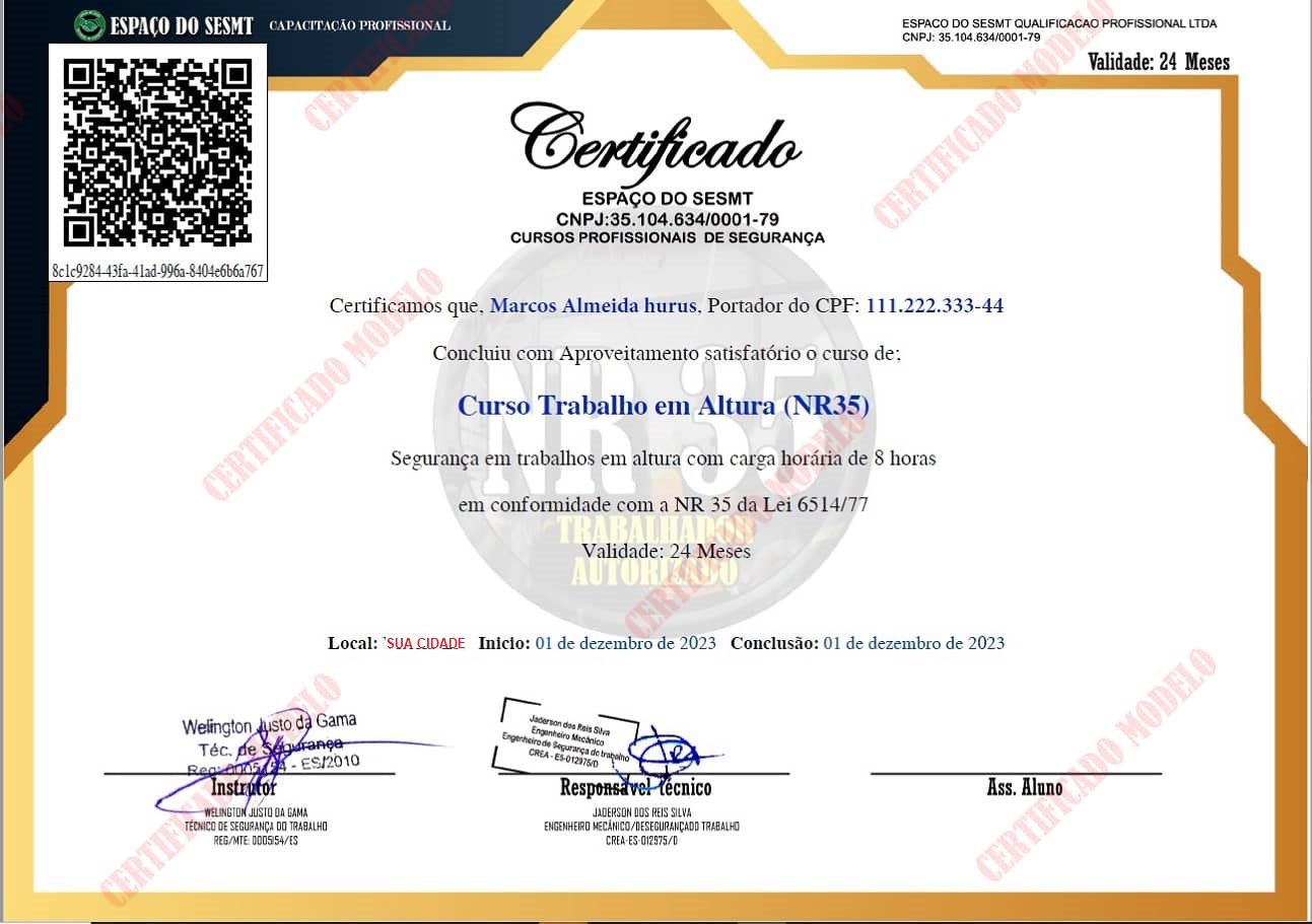 Modelo certificado nr 35 certificado nr 35 curso nr 35 online