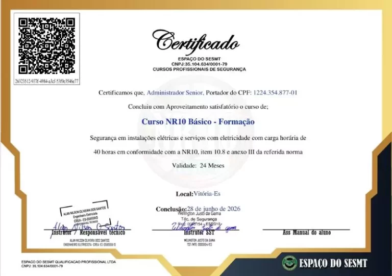 Certificado NR 10 Básico - Frente