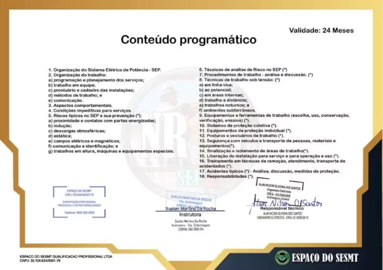Certificado NR 10 SEP - Verso