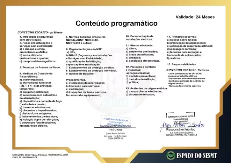 Certificado NR 10 Básico - Verso