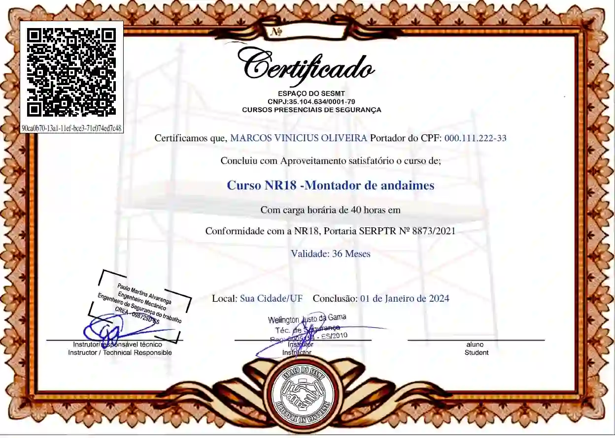 certificado nr18 curso nr18 curso montador de andaimes montador de andaimes treinamento nr 18