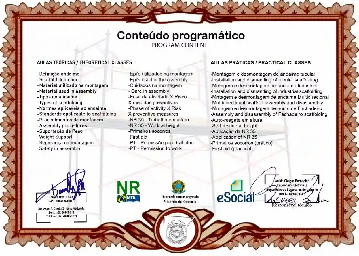 certificado montador de andaimes curso montador de andaimes