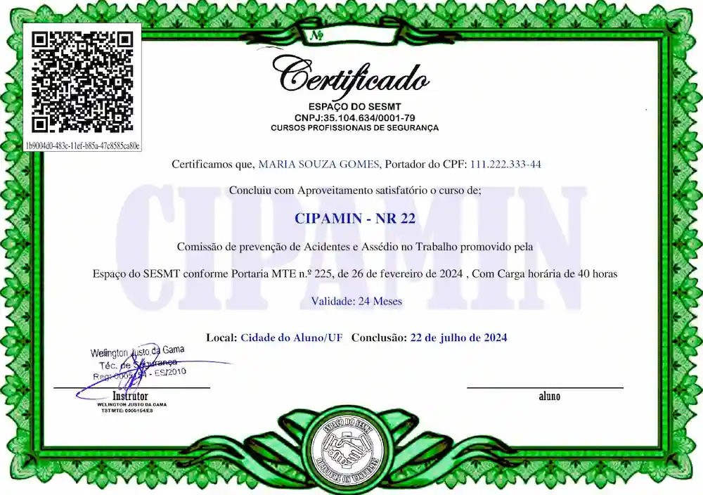 CURSO NR 22 certificado cipamin certificado nr 22