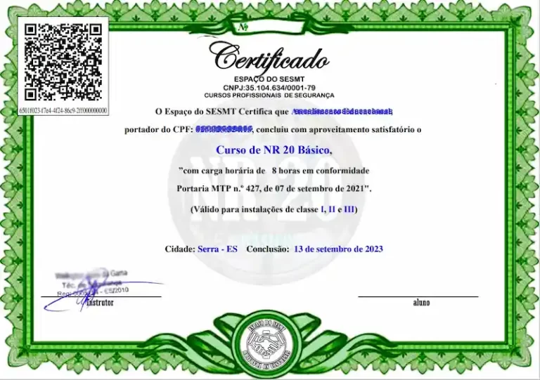 Certificado NR 20 Básico - Curso NR20 e NR35