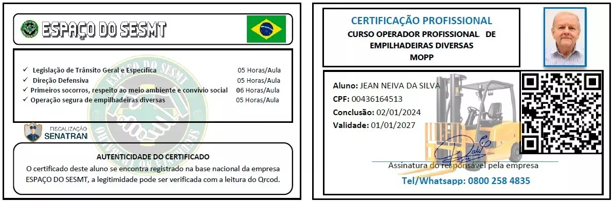 certificado operador de empilhadeira