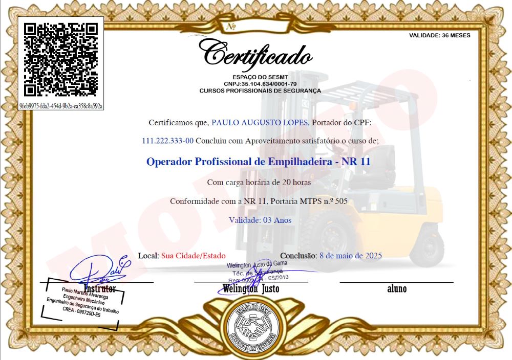 certificado operador de empilhadeira