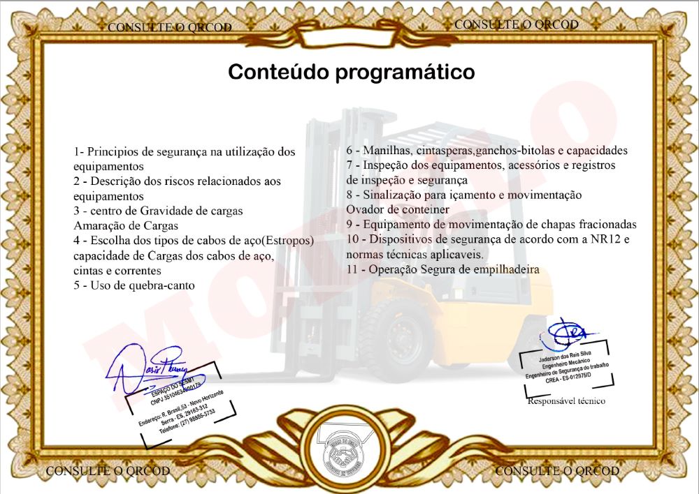 certificado operador de empilhadeira