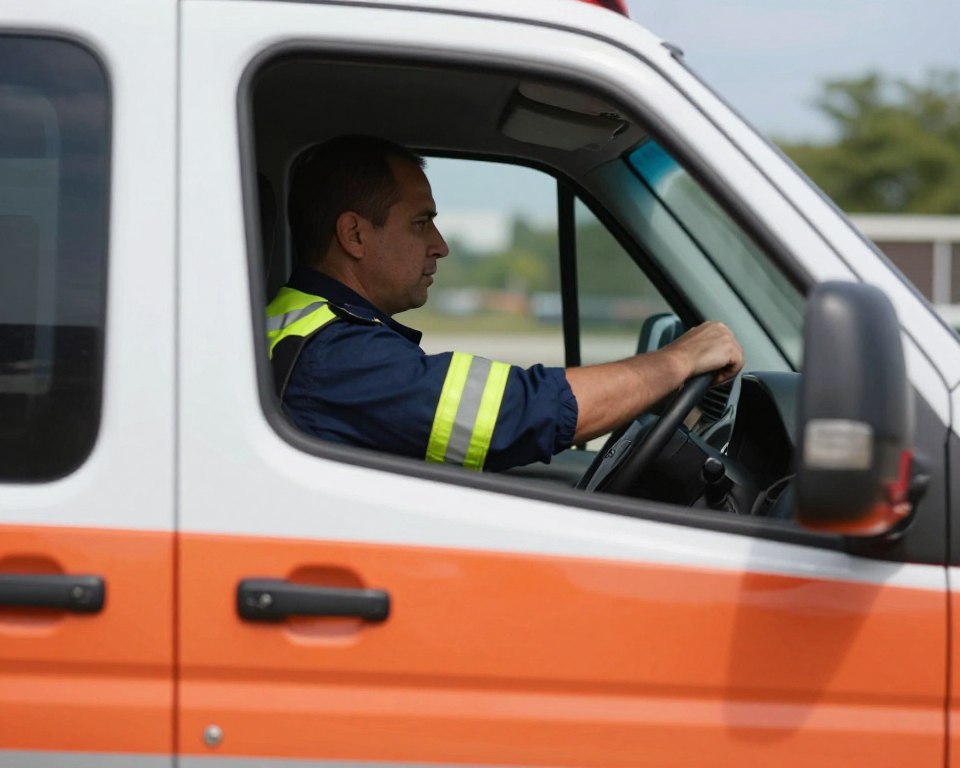 Imagem de um condutor de veículo de emergência em ação Imagem de um condutor de veículo de emergência em ação