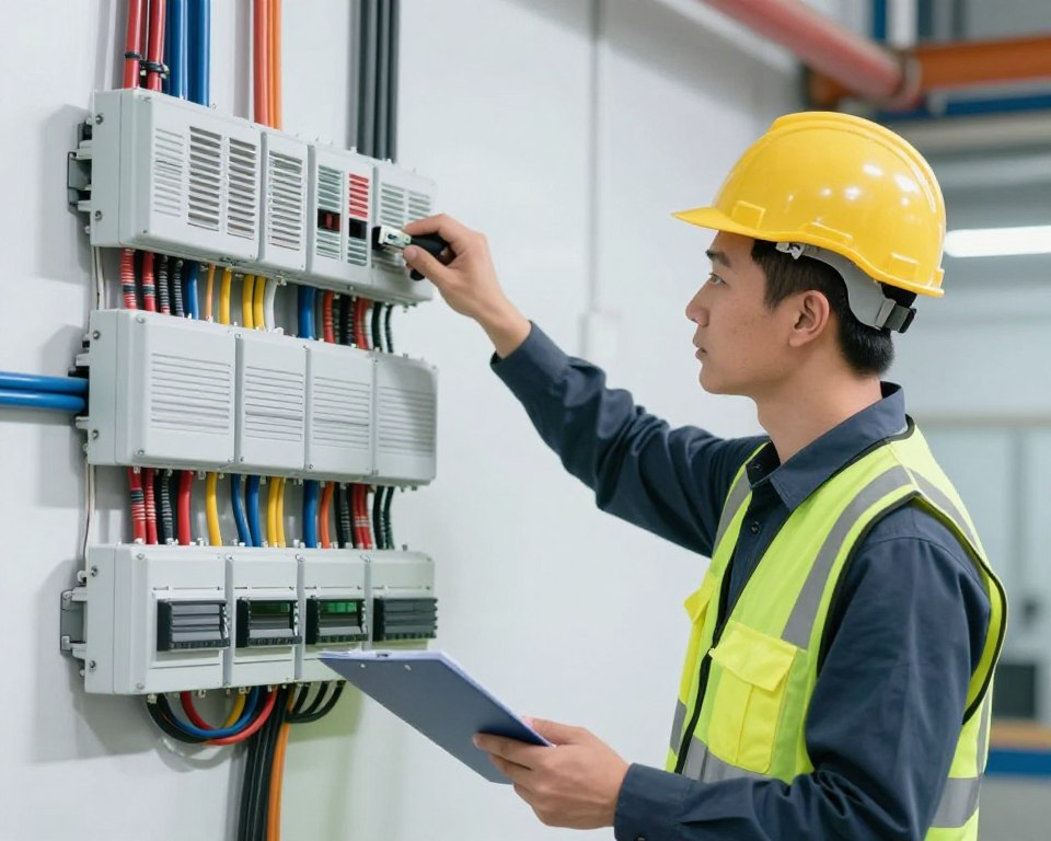 Imagem de um profissional certificado NR 10 trabalhando em uma instalação elétrica Imagem de um profissional certificado NR 10 trabalhando em uma instalação elétrica