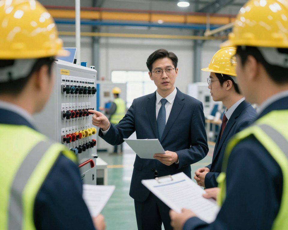 Imagem de um profissional realizando treinamento de segurança em uma instalação industrial Imagem de um profissional realizando treinamento de segurança em uma instalação industrial