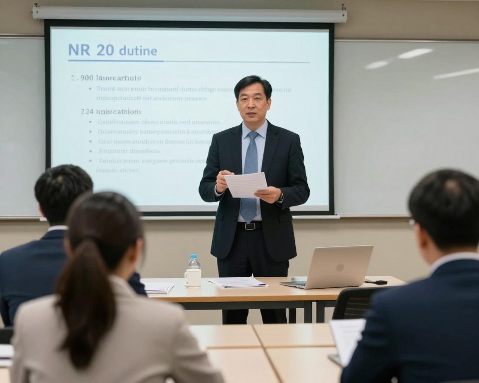 Imagem de um profissional realizando um curso de reciclagem NR 20 Imagem de um profissional realizando um curso de reciclagem NR 20