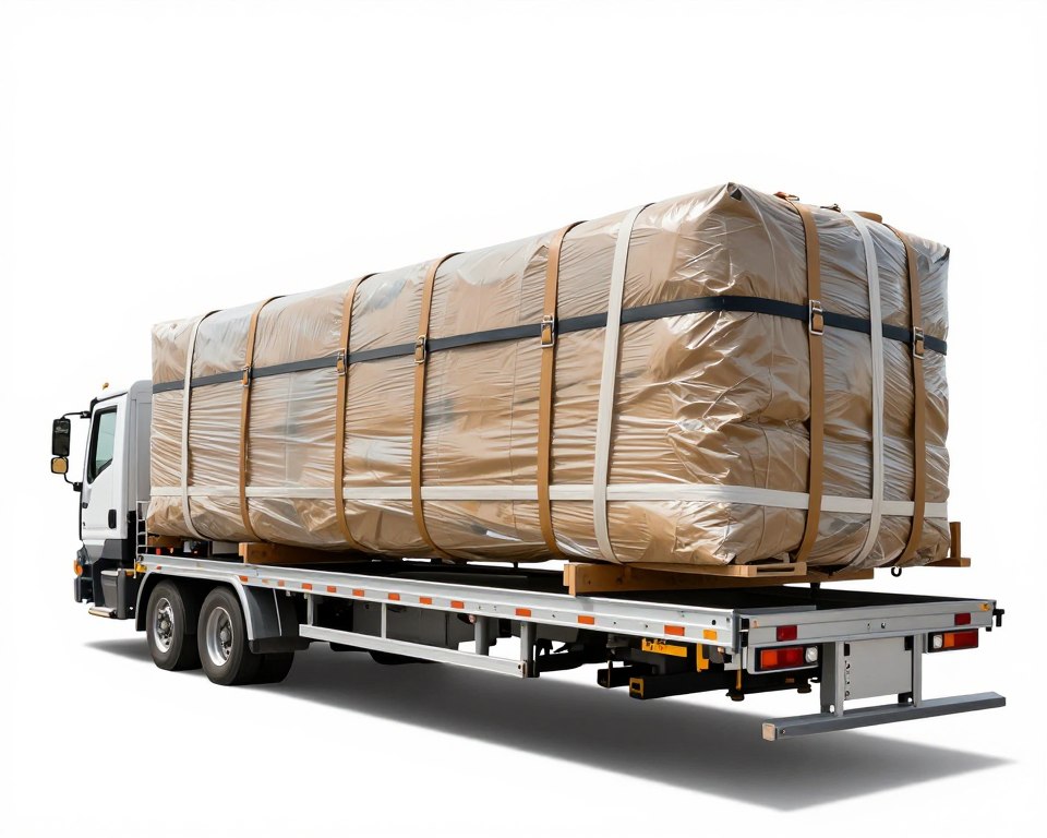 Imagem de uma carreta extensível transportando uma carga indivisível Imagem de uma carreta extensível transportando uma carga indivisível