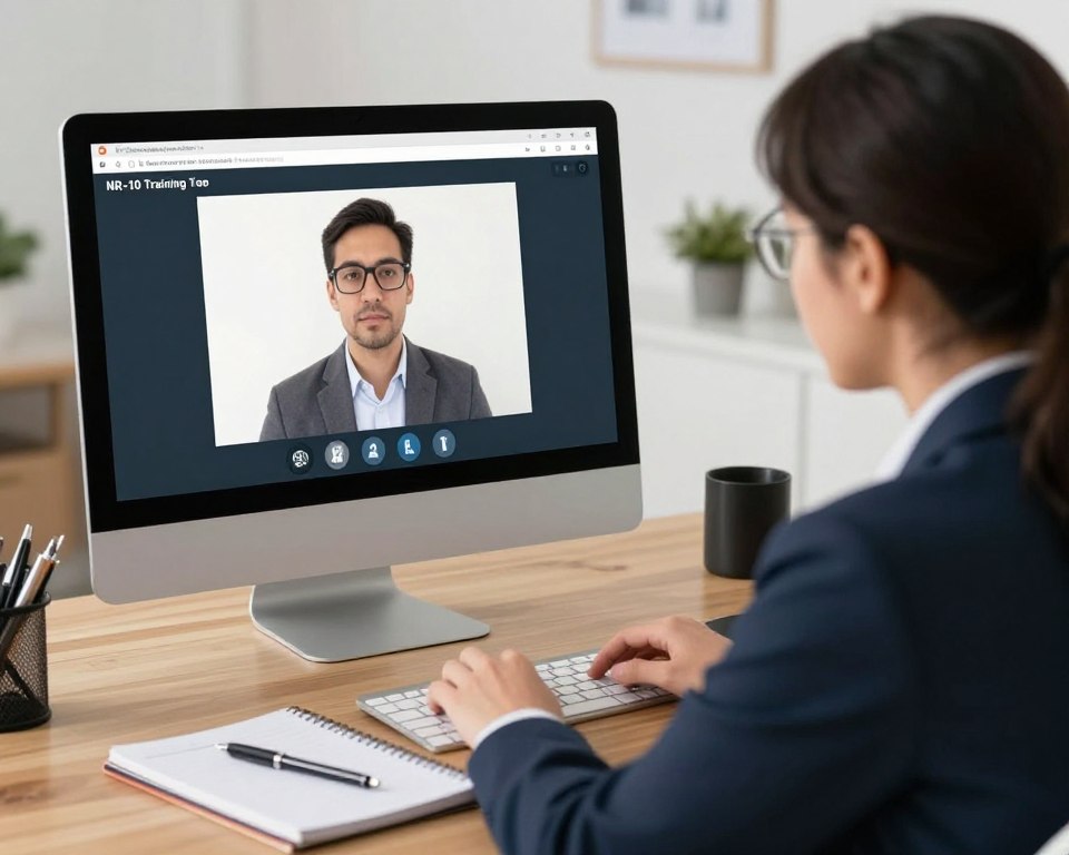 Imagem de um profissional realizando um curso de NR-10 online Imagem de um profissional realizando um curso de NR-10 online