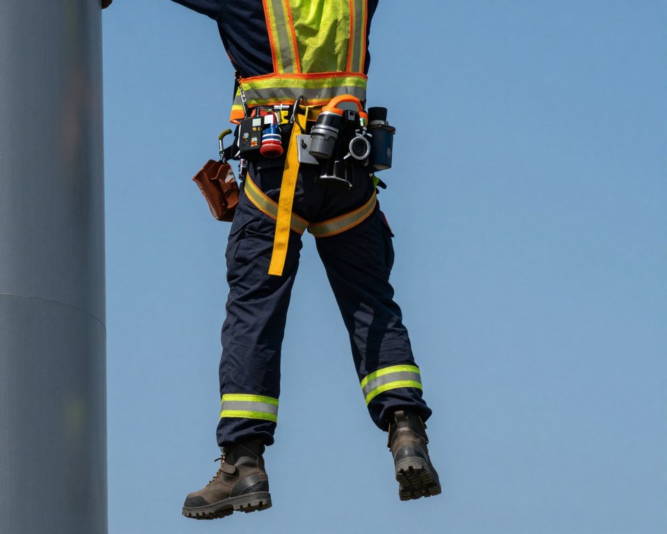 Imagem de um trabalhador em altura com equipamento de segurança Imagem de um trabalhador em altura com equipamento de segurança