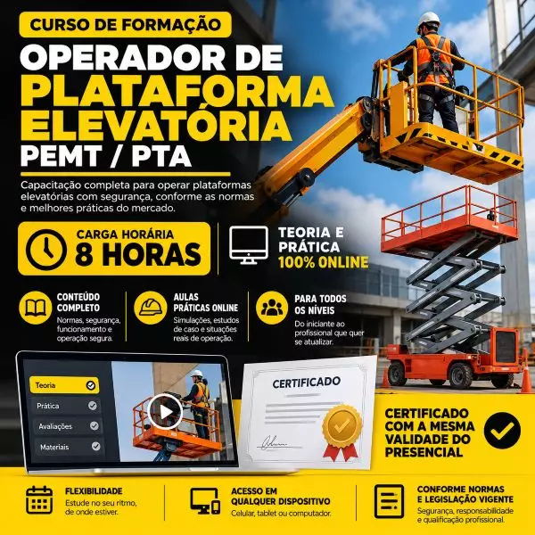 Plataforma elevatória articulada JLG - Curso de operador PTA